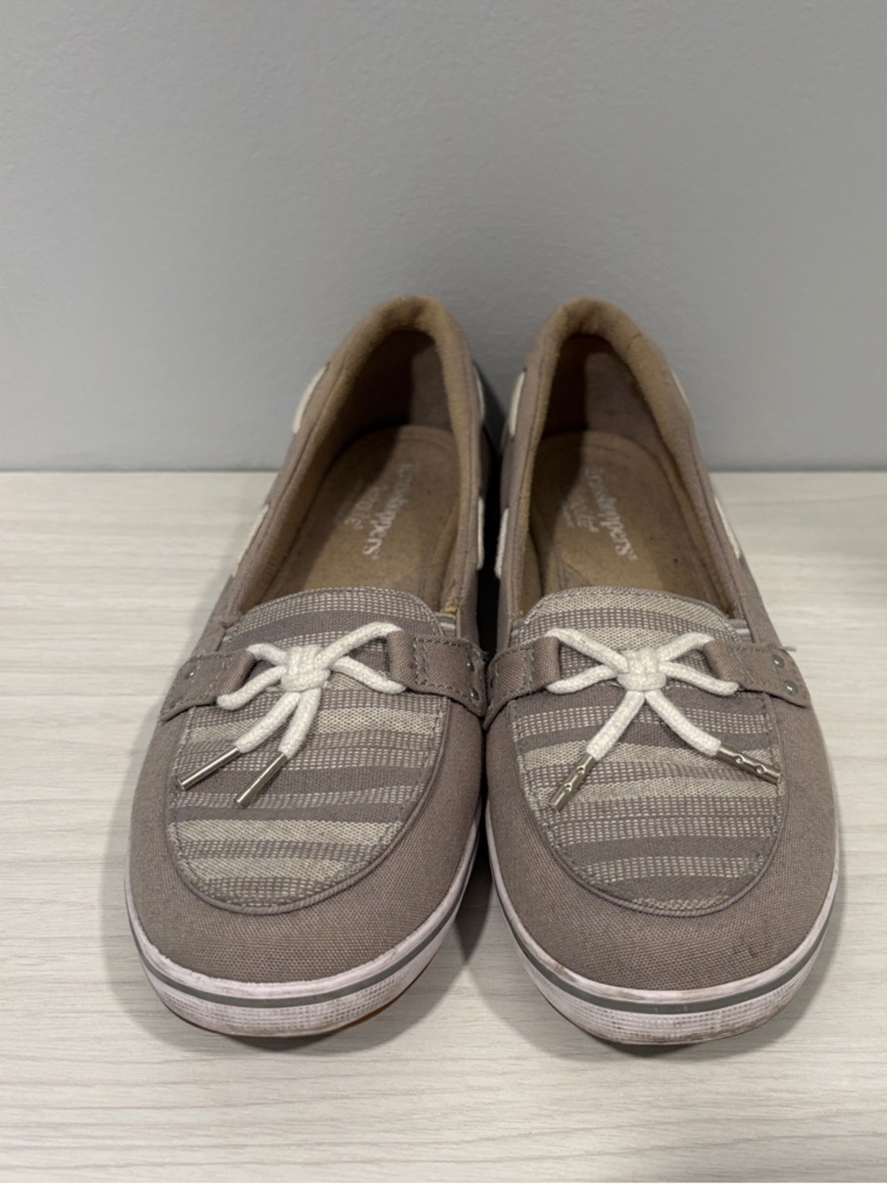 Grasshoppers Slip-On Moccasins in Taupe with White Laces